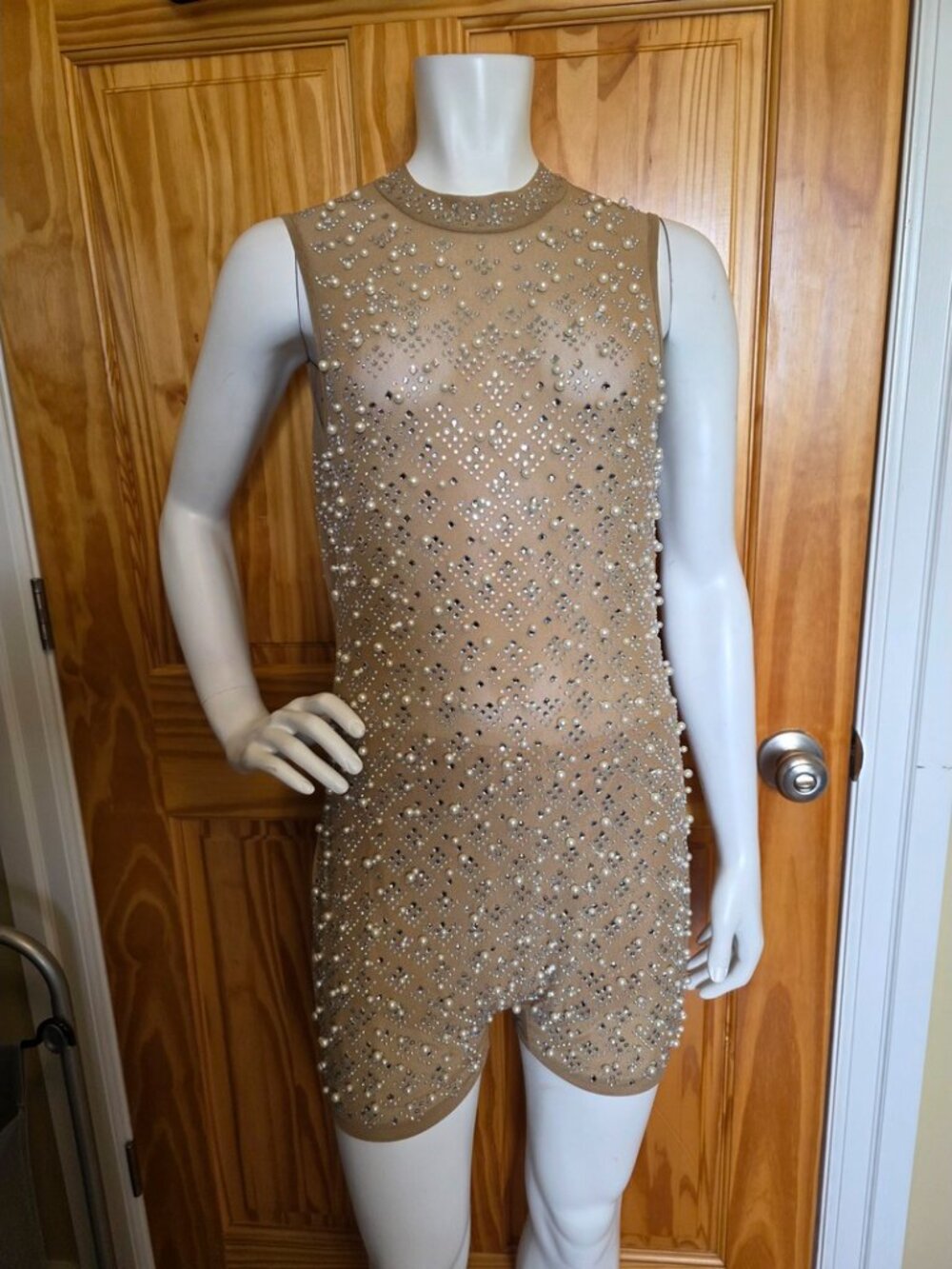 💛 86. Fashion Nova Size XL Dazzling Diamond Nude Sleeveless Romper